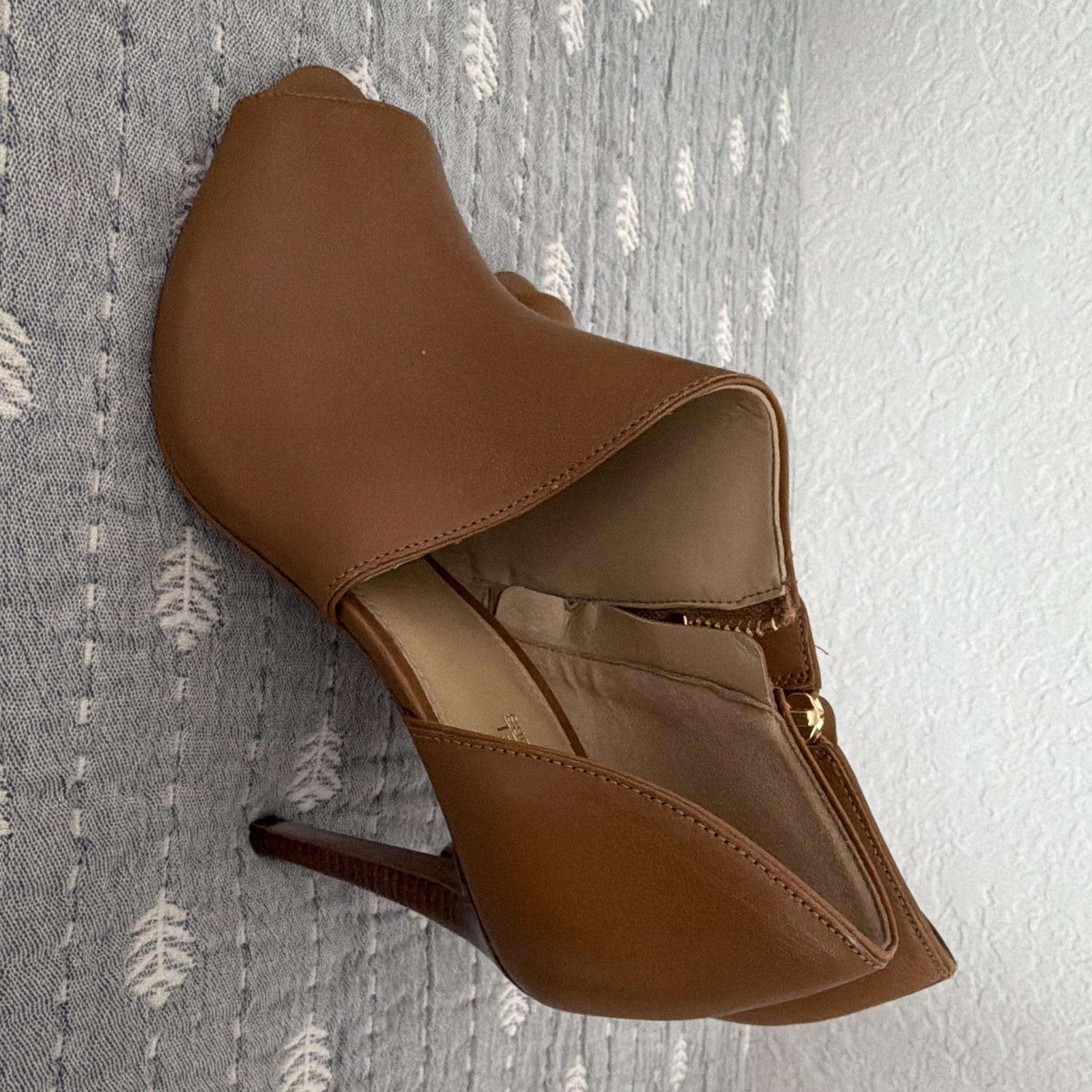 Michael Kors Brown Leather Open Toe Zip Stiletto Pumps Women’s US 7 EUC