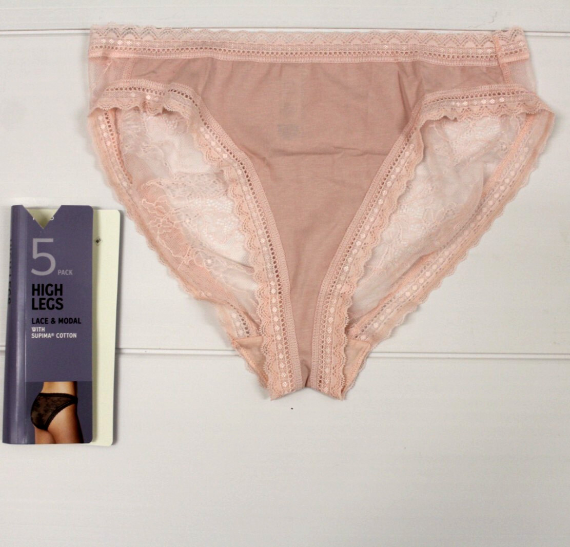 ex M & S Ladies 5 Pack Lace & Modal Supima Cotton High Legs Briefs Sizes 8 to 20