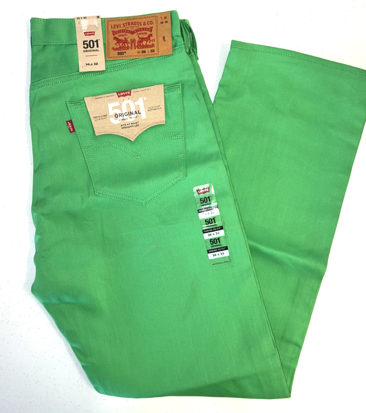 501 LEVI jeans Mens 36×32 straight leg, button fly shrink to fit NEW Mint Denim