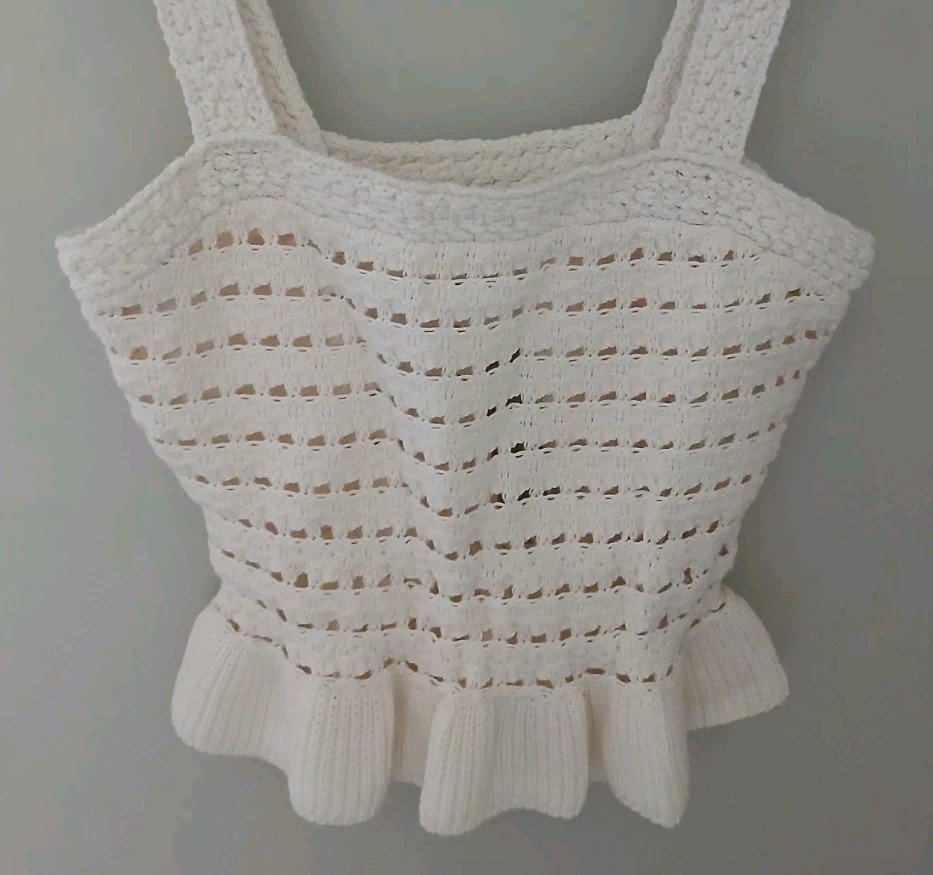 New J. Crew Crochet Ruffle Sweater Tank Top Size Small Cream Cottagecore Coastal