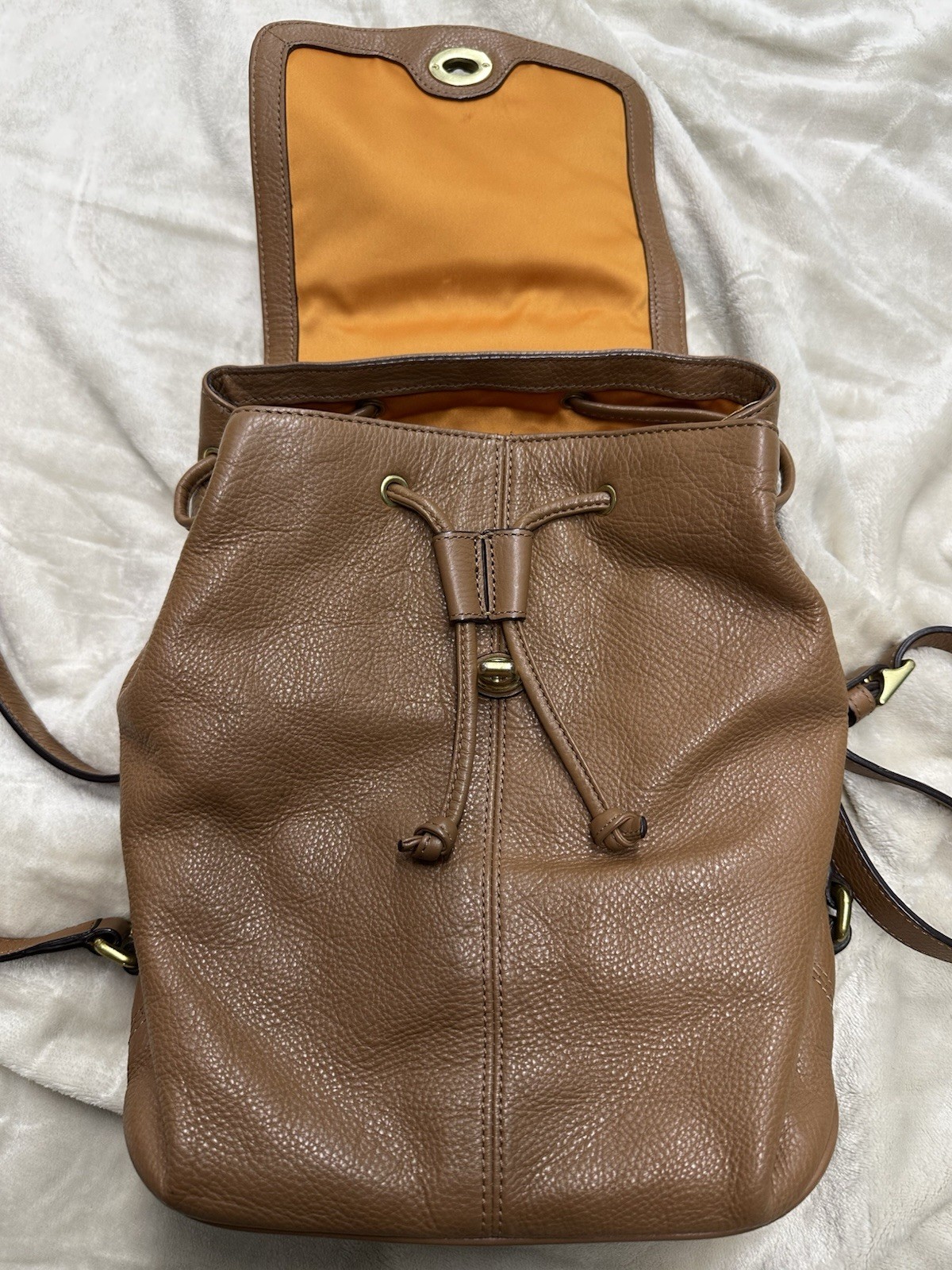 Vtg Coach Brown Pebbled Leather Medium Drawstring Backpack Shoulder Bag F24385