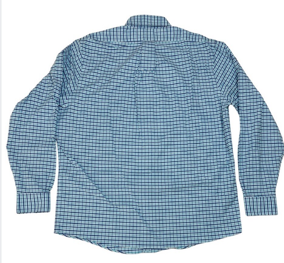 BROOKS BROTHERS Regent Fit Blue Aqua Plaid Non-Iron Stretch Shirt L Cotton