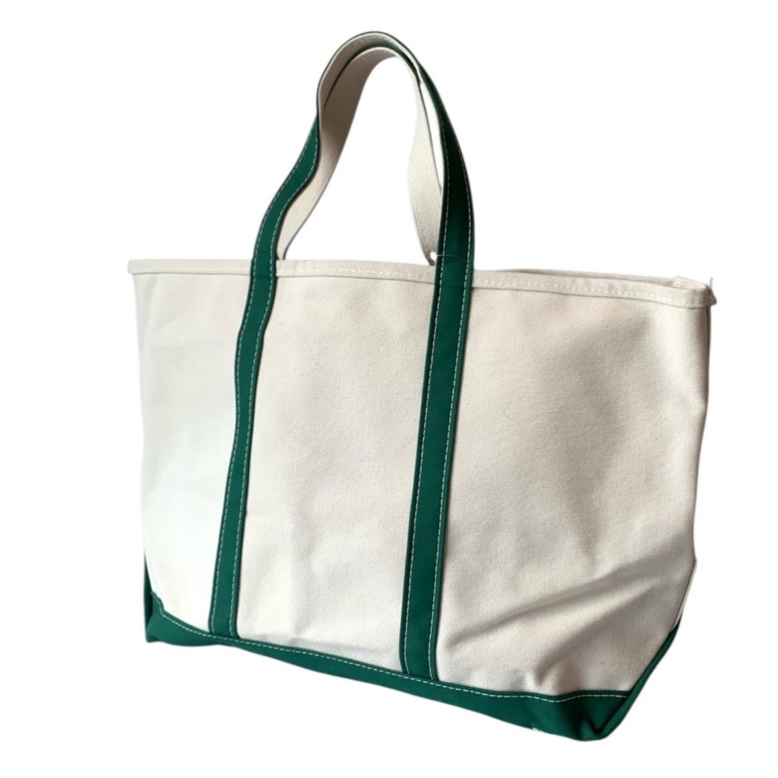 L.L Bean Boat And Tote Large Canvas Tote Bag White USA Made Dark Green