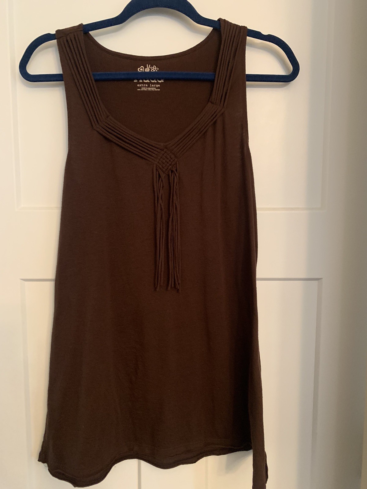 Vintage Mudd Brown Boho Tank Top XL Macrame Fringe Tassel Festival Western