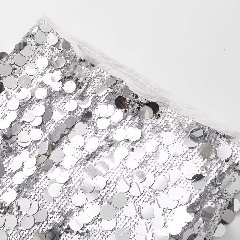 Daily Wear Party Attire Sparkly Sequins Skirt Mid-rise Skirt Solid Color Pattern