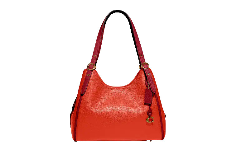 New Coach Lori Shoulder Bag Leather Colorblock Brass/Red Orange Multi C6627