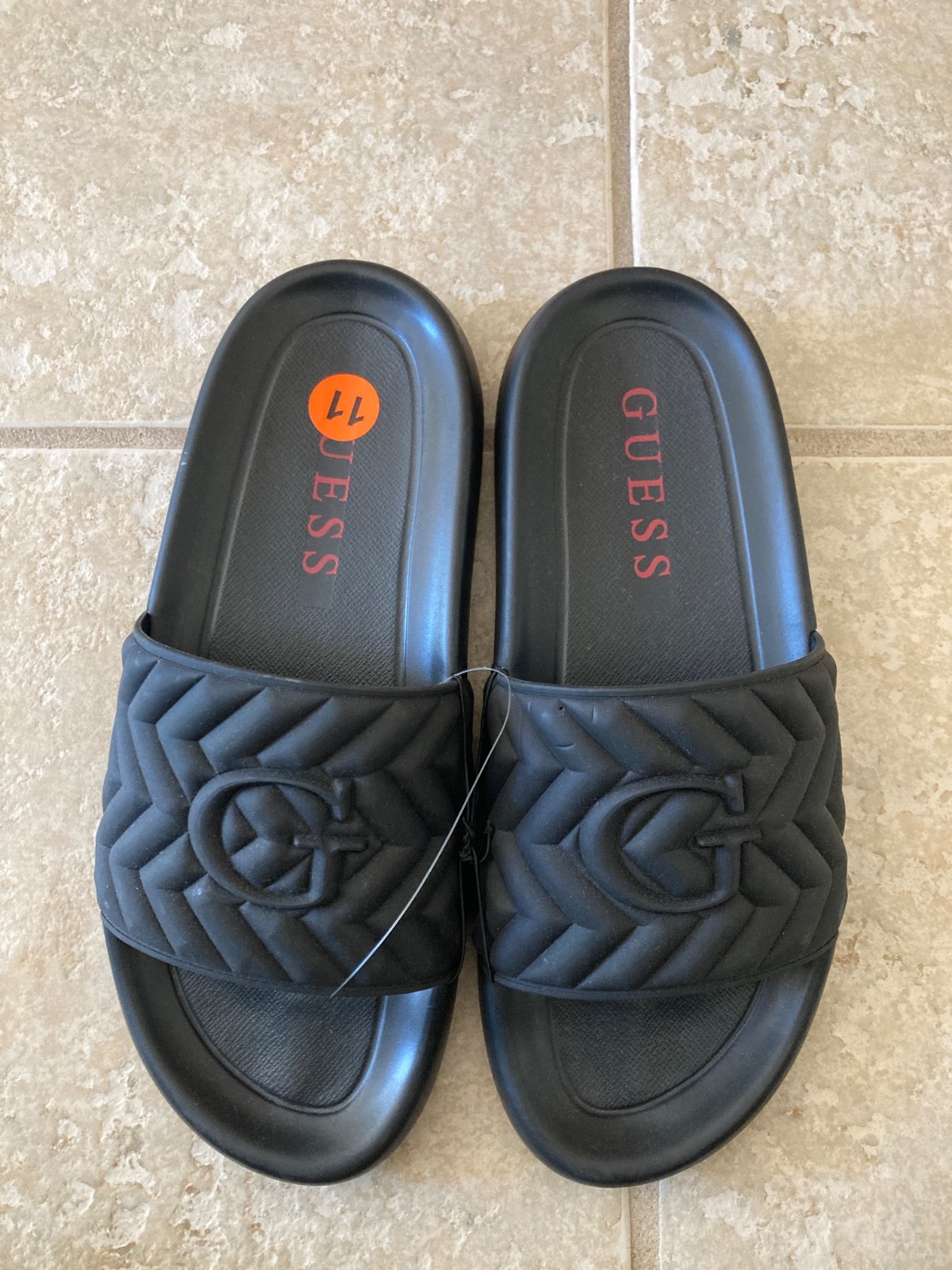 Guess Men’s Slide Sandals Size 11 Black Logo Casual Slip On New