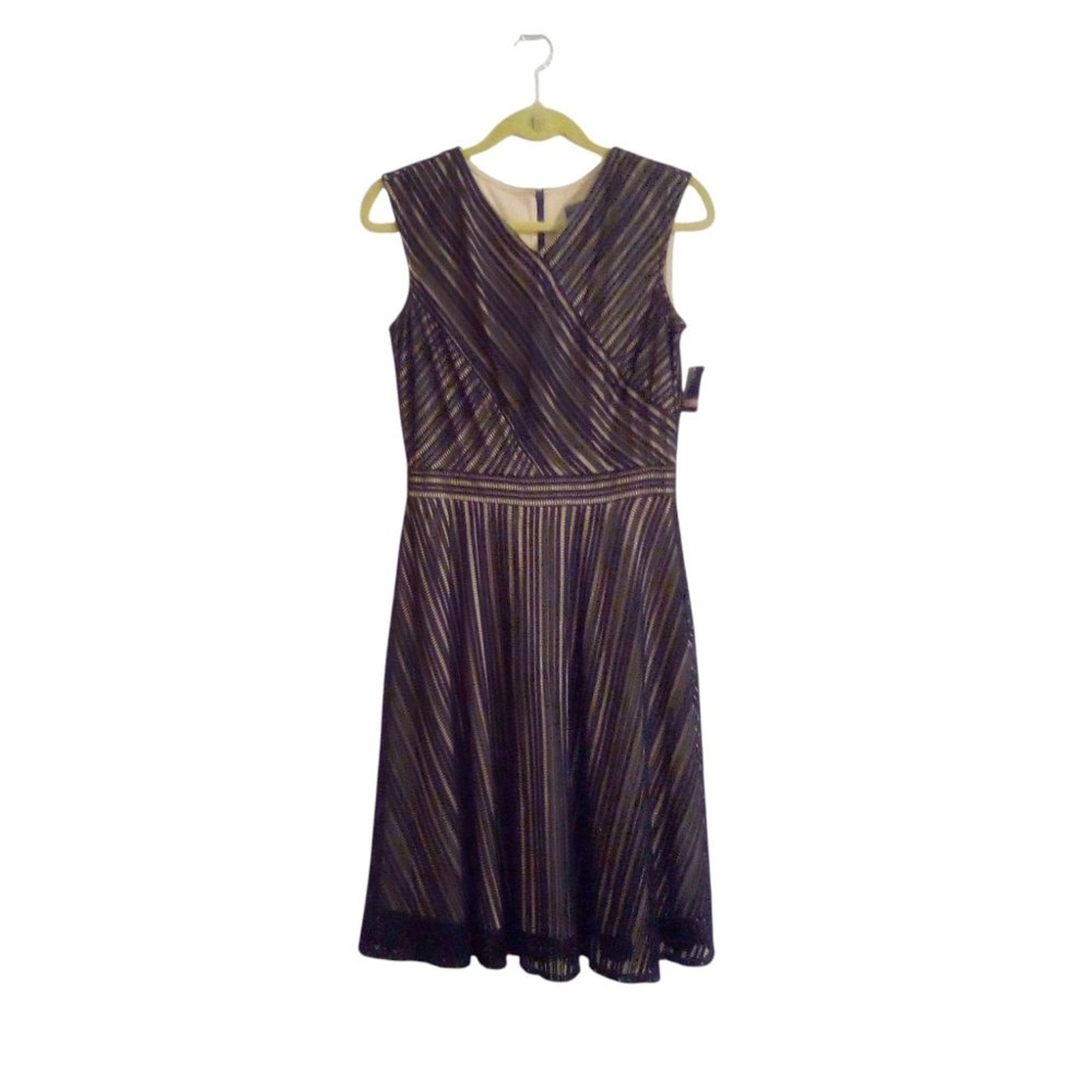 Gabby Skye Sz 10 Black Crochet Illusion Overlay Dress Fit And Flare Sleeveless