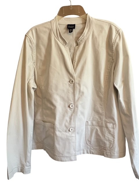 Eileen Fisher Jacket XL Sand Beige Cotton Spandex Stretch Notch Collar Pockets