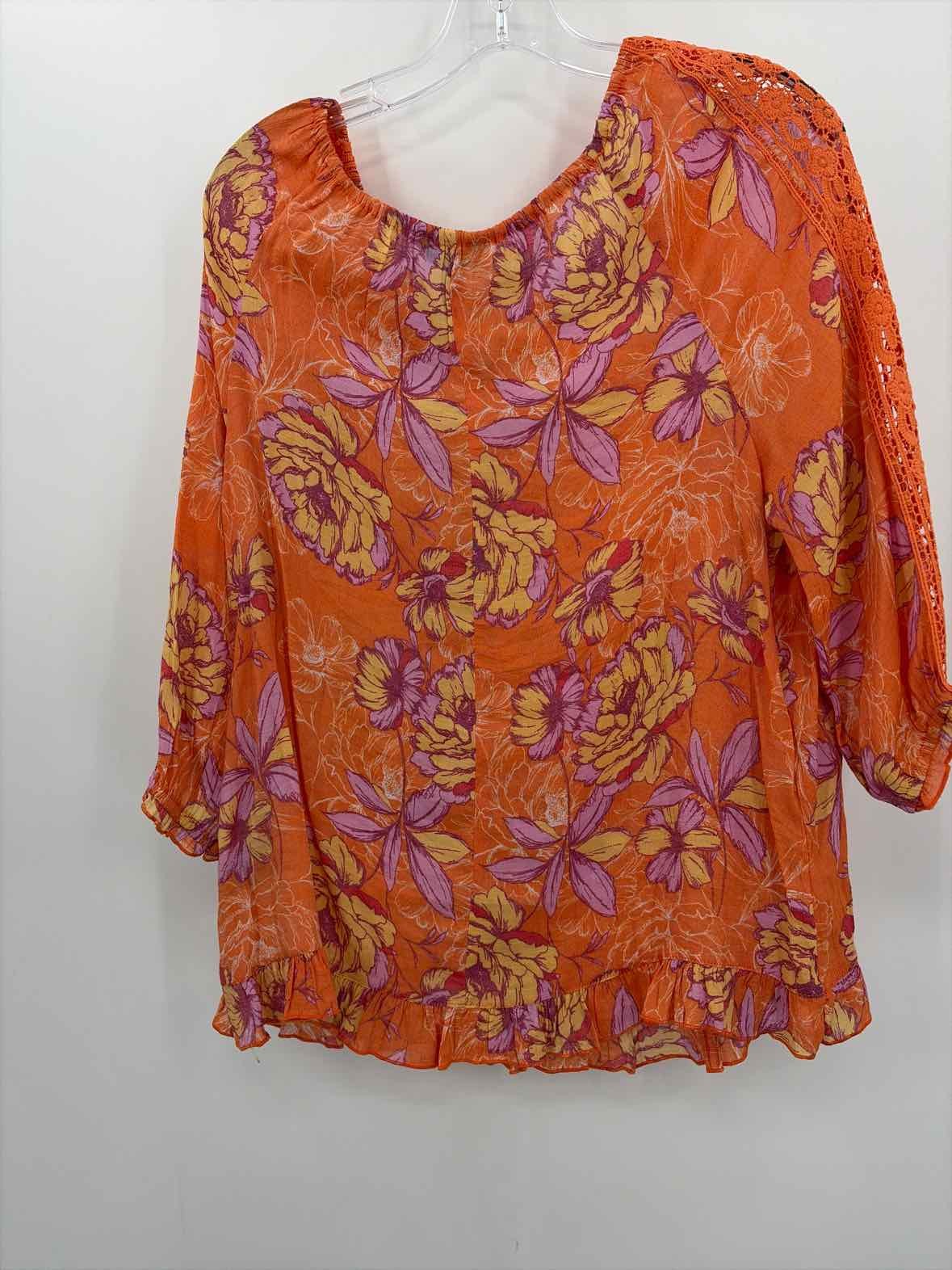 Pre-Owned Unique Spectrum Orange Size Large Long Sleeve Blouse