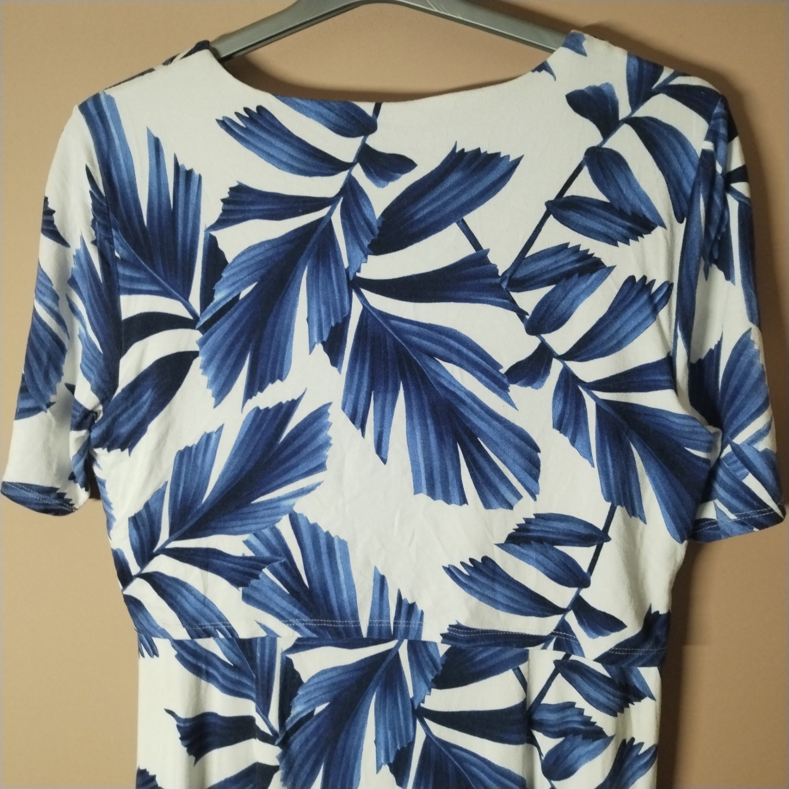 Phase Eight Dress Size 16 White Navy Eloise Palm Print Shift Bodice Layer Ruched