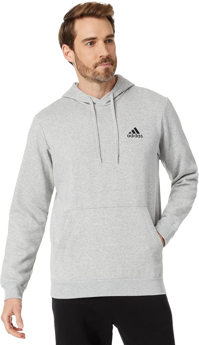 adidas Men’s Essentials Fleece Hoodie, Medium Grey Heather/Black Medium