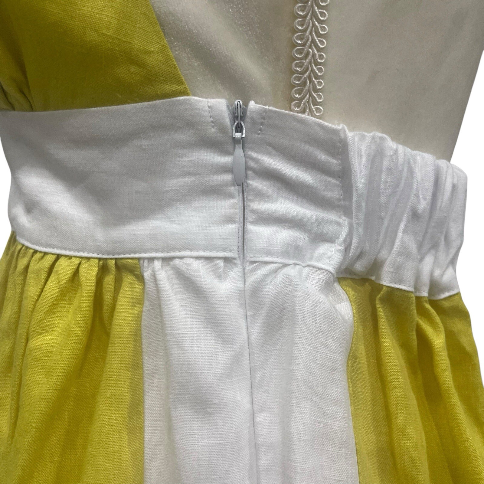 Fanm Mon Large Linen Yamile Floral Embroidered Halter Midi Dress Mustard Lime