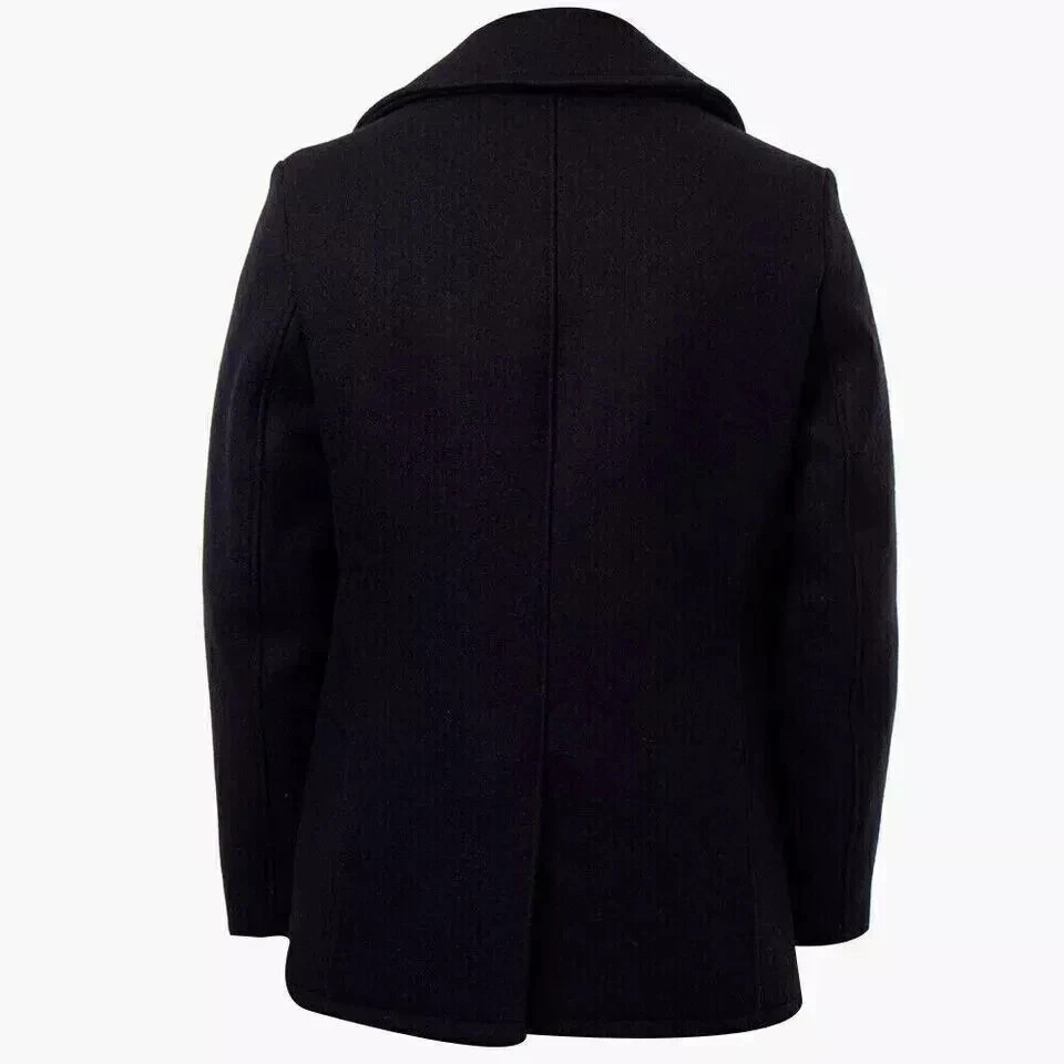 Mens US Navy Black Pea Coat Mens Wool Blend Double Breasted Jacket – Top Quality
