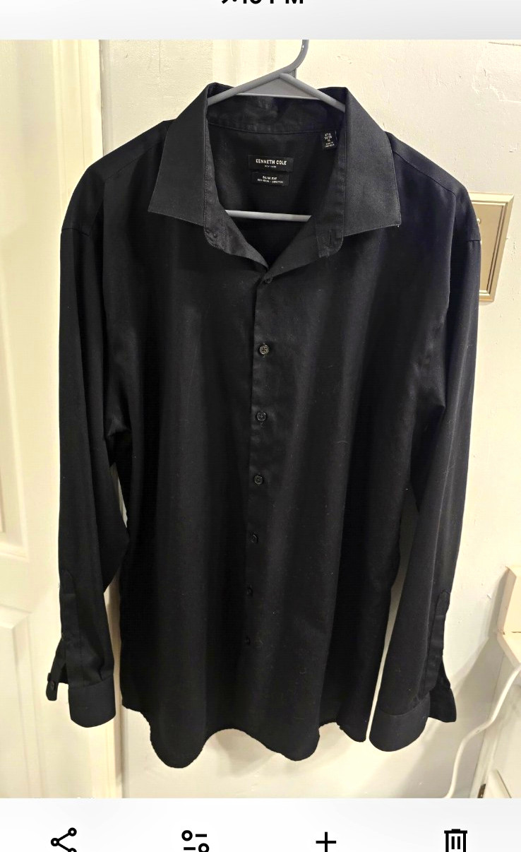 Kenneth Cole New York Slim Fit Non-Iron Stretch XL 17 1/2 34/35 Black Shirt