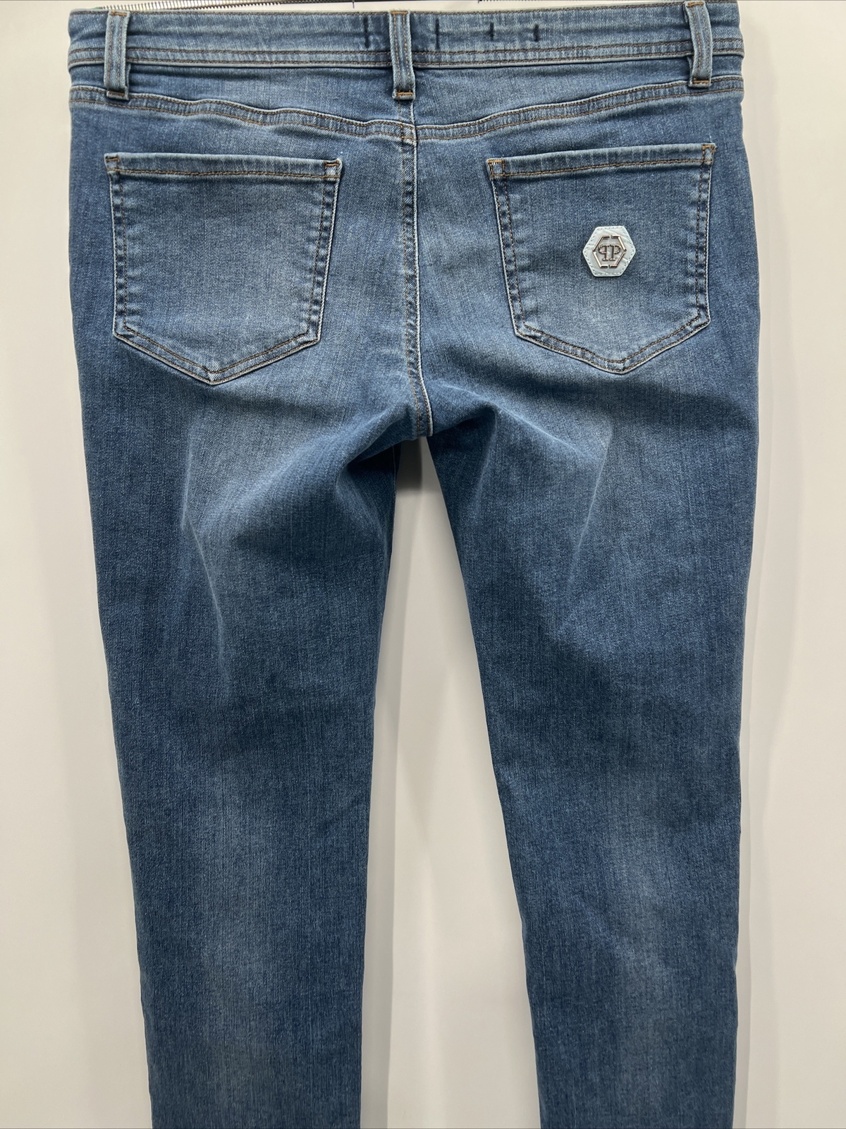 PHILIPP PLEIN ARINA Women’s Jegging Crocco Logo Blue Jeans Size 32 F18C