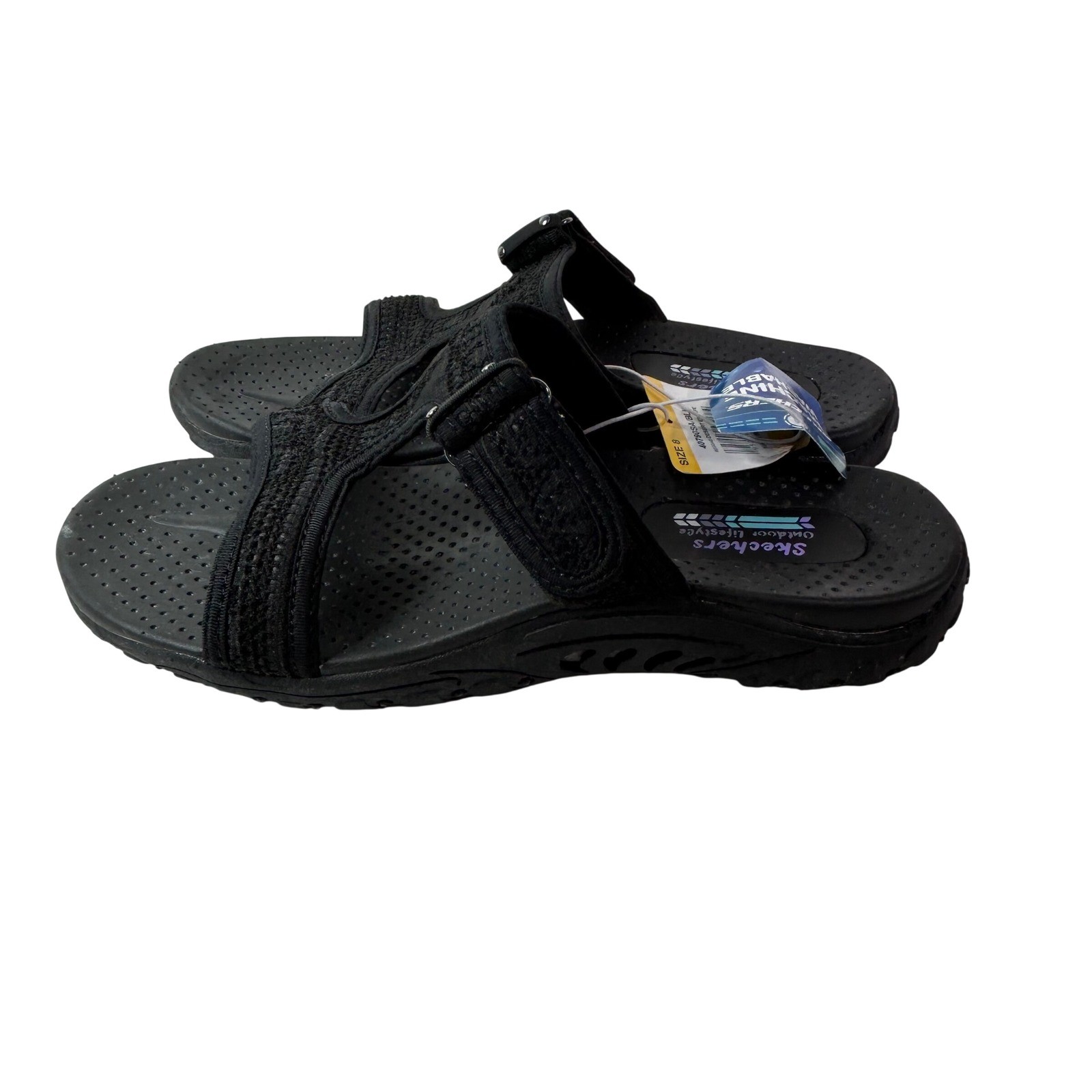 Skechers Reggae Desert Escape Black Slide Sandals Womens 8 40790SA NEW