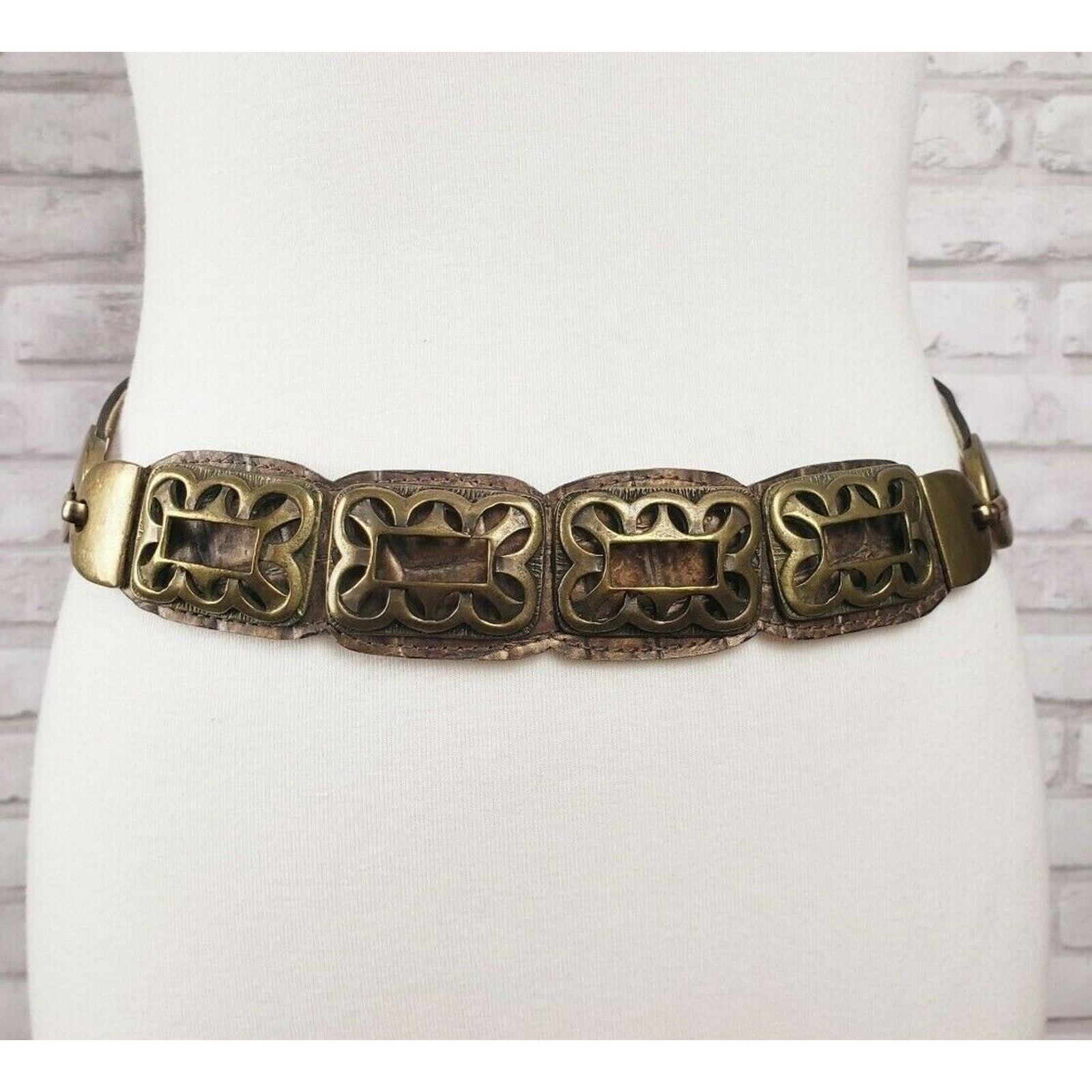 Women’s belt S metal leather artsy boho 1990s boutique piece 30-32-inch waist