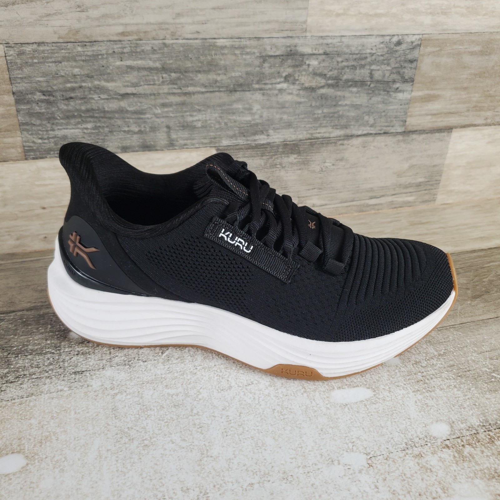 Kuru Atom 2 Womens Shoes Sz 8 W Running Jet Black Desert Tan Lace Up Sneakers