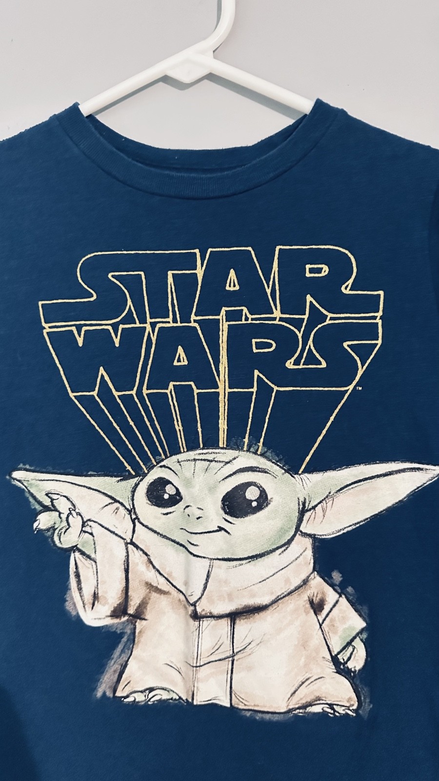 Star Wars The Child Shirt Boys Small 6/7 Grogu Baby Yoda Graphic Tee Blue
