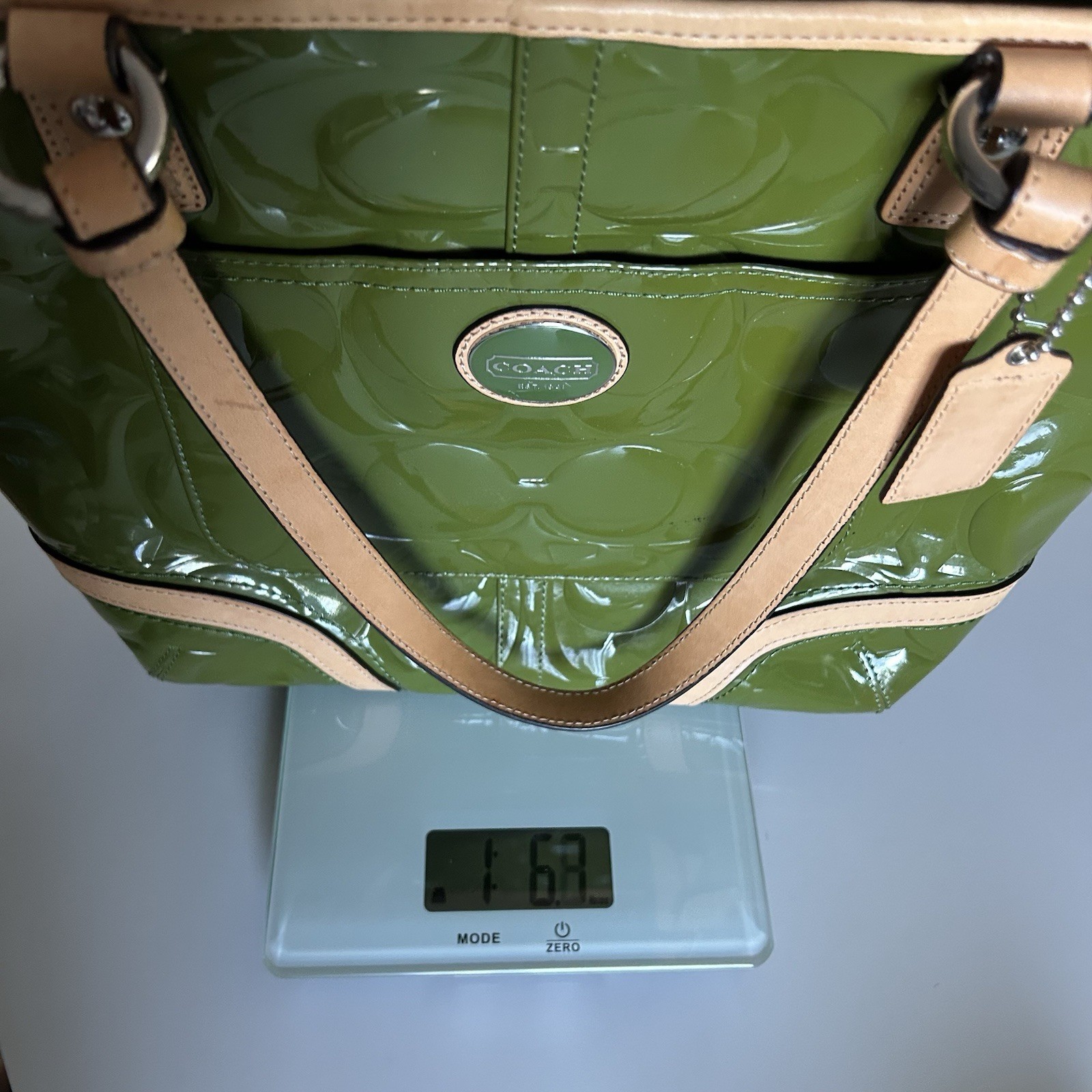 Coach Peyton Embossed Patent Leather Tote in Green Apple