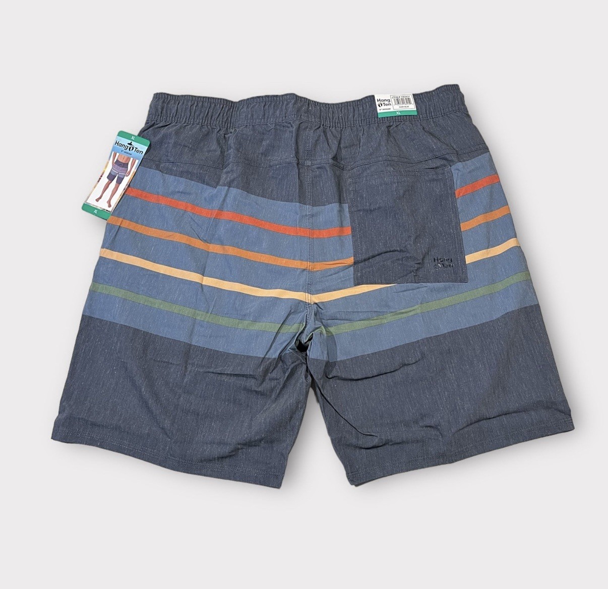 Hang Ten Men’s Swim Trunks XL 9” Inseam Blue Striped Lined Board Shorts