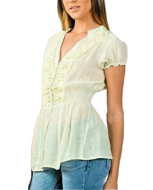 Burn out Yellow Flower Ruffle Button up blouse Top Fairycore Cottage Core Y2K