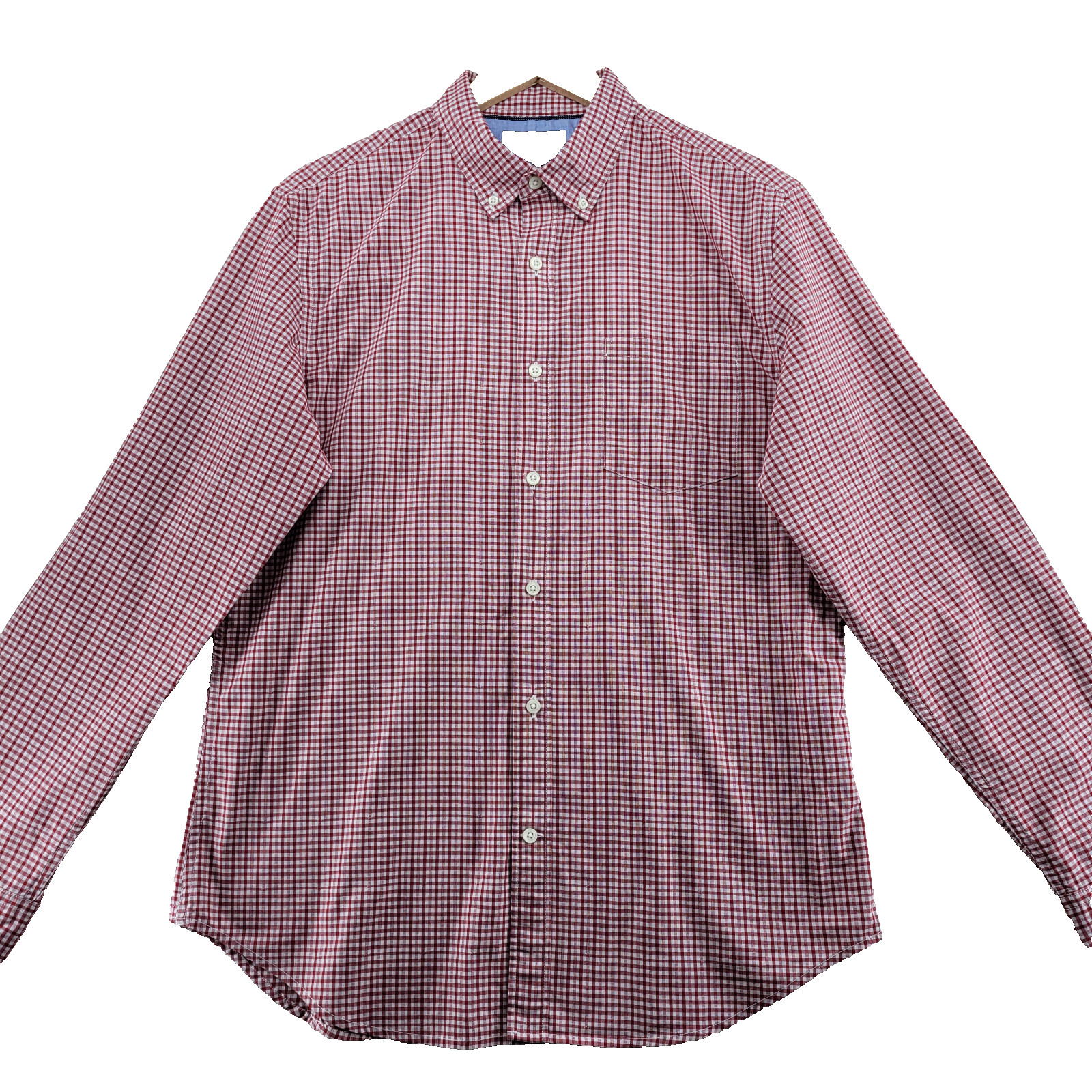 Banana Republic Grant Fit Men’s Size L Red Check Cotton Custom Wash Casual Shirt