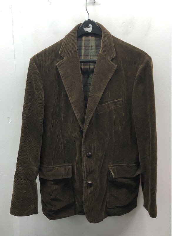J. Crew Men’s Brown Corduroy Blazer Sport Coat Elbow Patches Plaid Lining Sz L