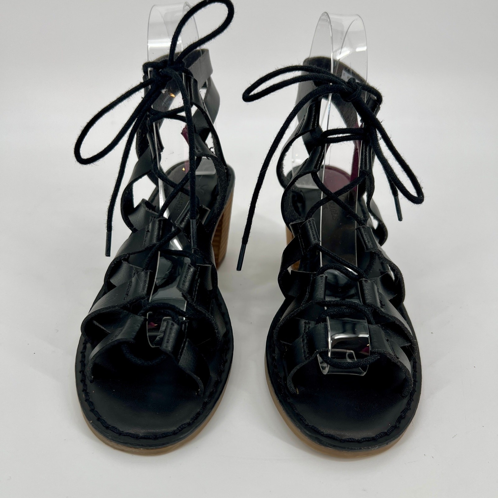 American Eagle Outfitters Sandals Womens 7 Black Vegan Leather Lace Up Gladiator