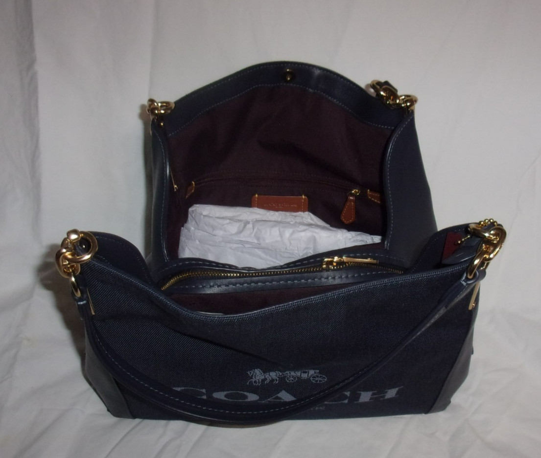 Coach Lori C0670 Shoulder Bag in Deep Navy Soft Leather &Canvas