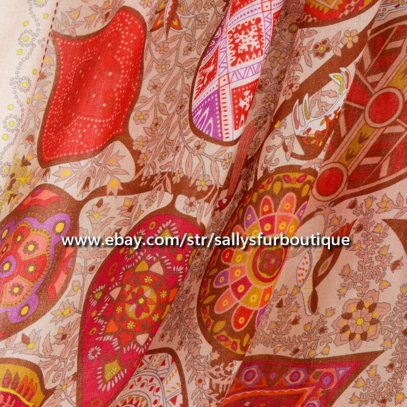 Sallys 200s Cashmere Thin Scarf Wrap Shawl Leaves Print Soft Delicate 78″*39″