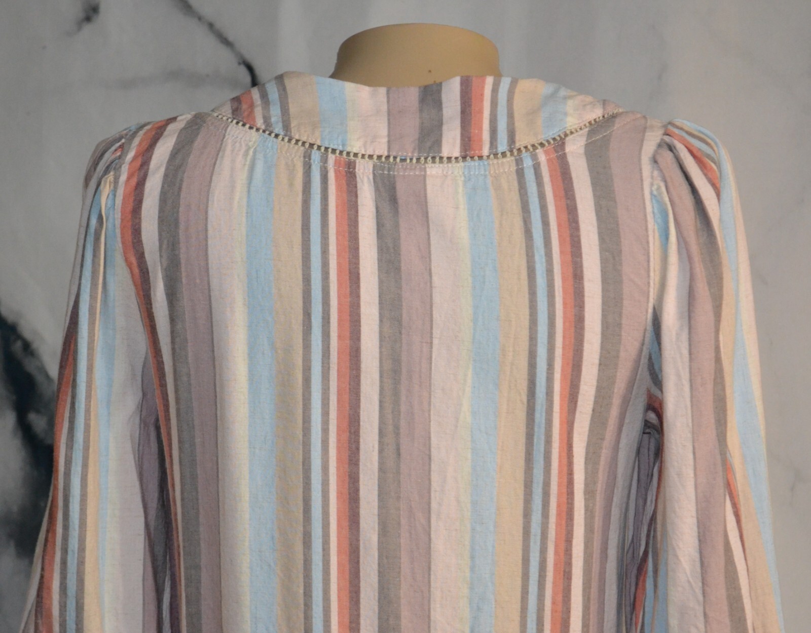 KNOX ROSE Ivory Multicolor Striped Shift Dress Small 3/4 Sleeves Rayon Linen Bld