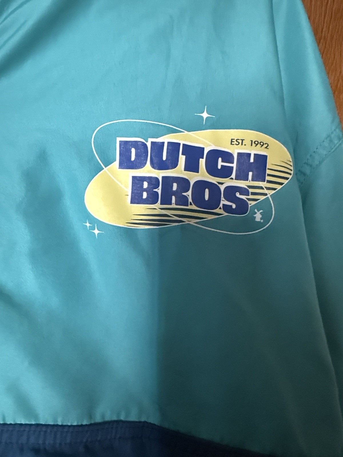 Dutch Bros Windbreaker Hoodie Jacket Size Large Color Block 1/2 Zip
