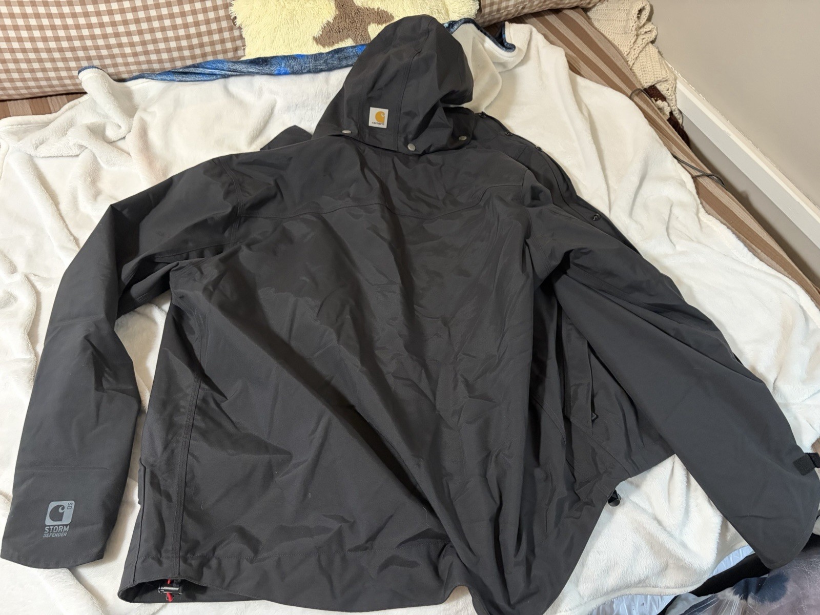 Carhartt Storm Defender Men’s Rain Jacket, Removable Hood, Size Large
