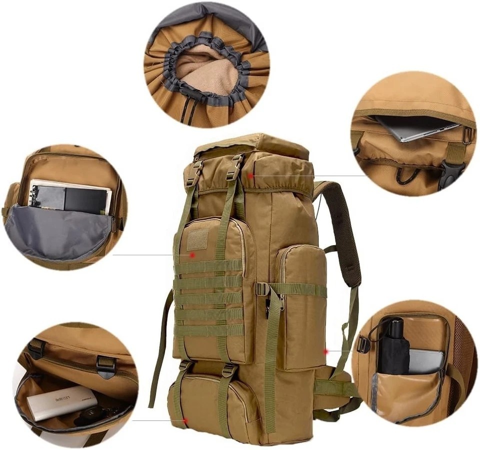80L/100L Outdoor Travel Backpack Rucksack Camping Tactical Hiking Trekking Bag