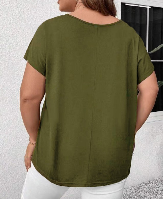 Plus Size V Neck Cutout Short Sleeve Tee Crisscross Casual Summer Top 0XL-5XL