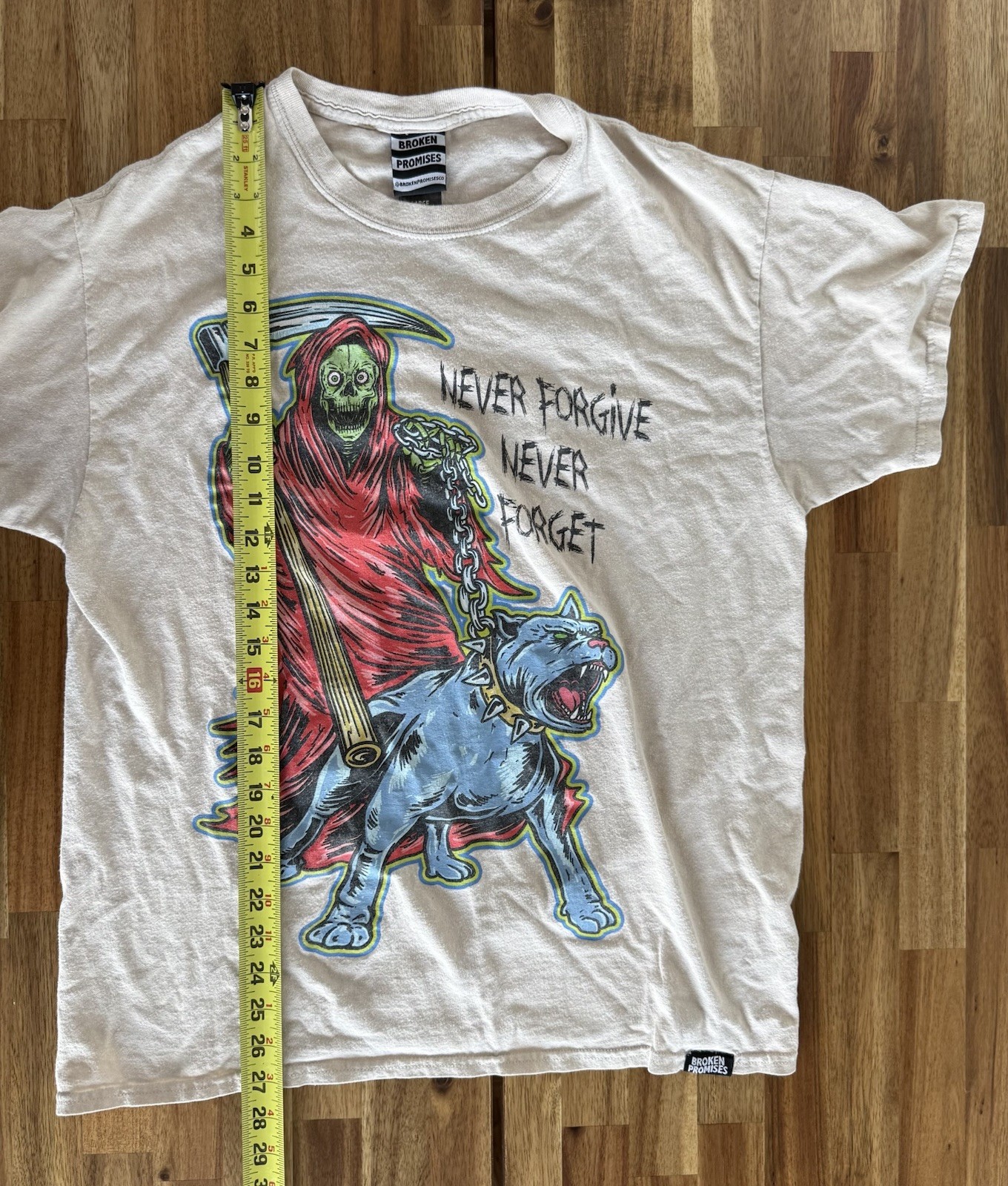 Broken Promises WORST IN ME TEE SAND size large 100% cotton Never Forgive forget