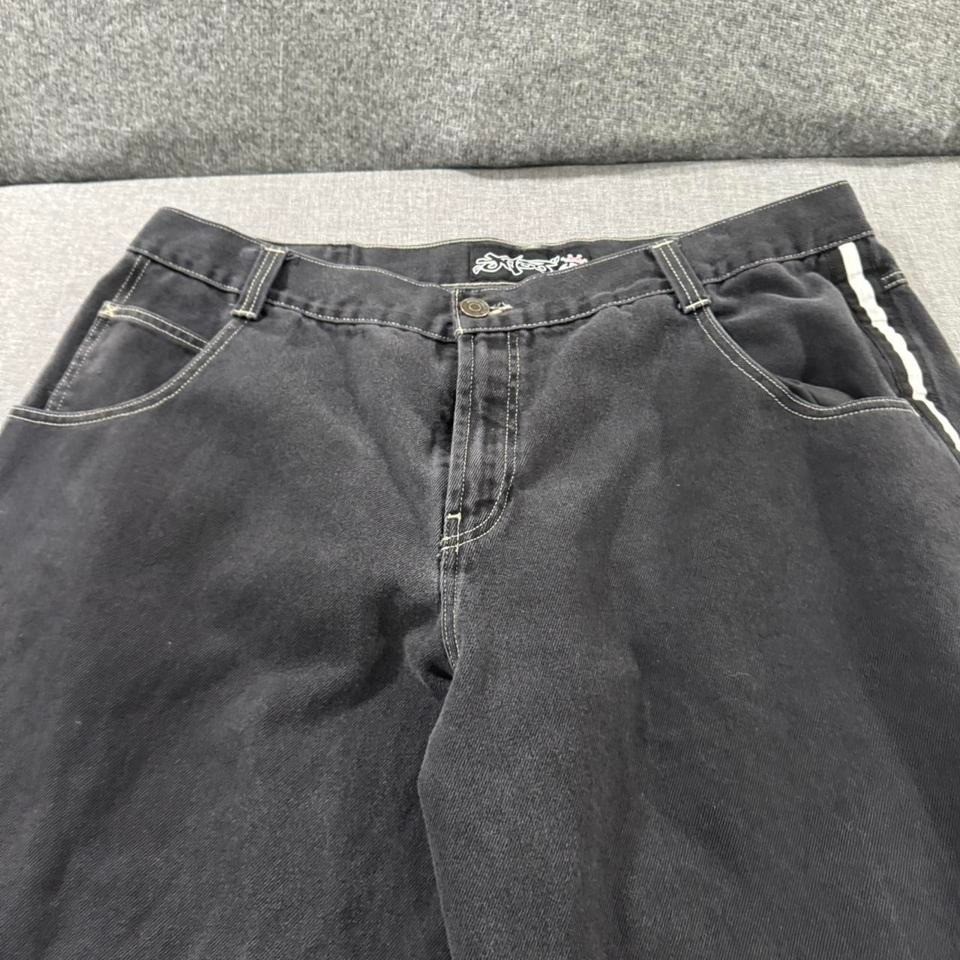 Vintage Y2K JNCO Skunk Denim Jeans SUPER Baggy Wide Leg Faded Black 42