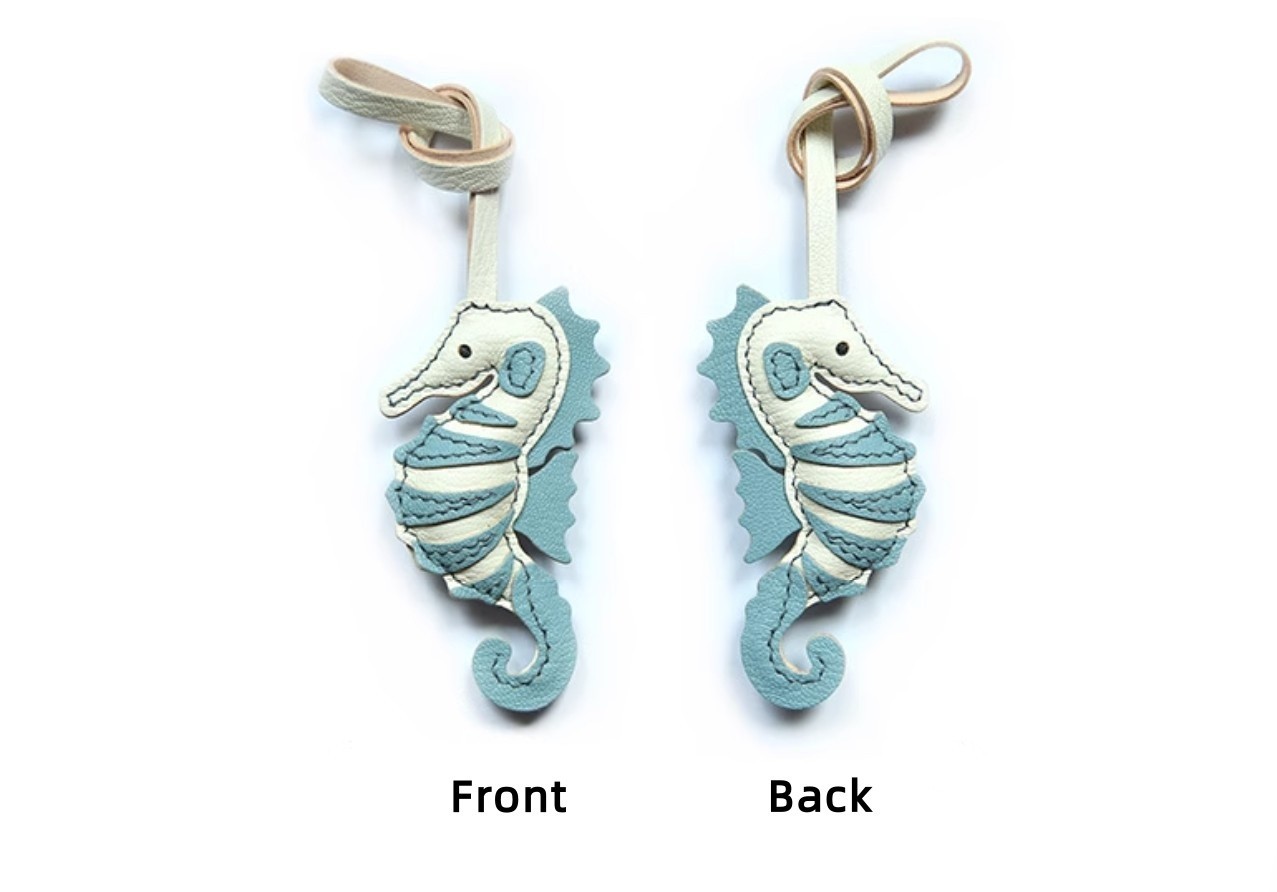 Real Leather Seahorse Bag Charm Handmade KeyChain Key Ring Handbag Accessories