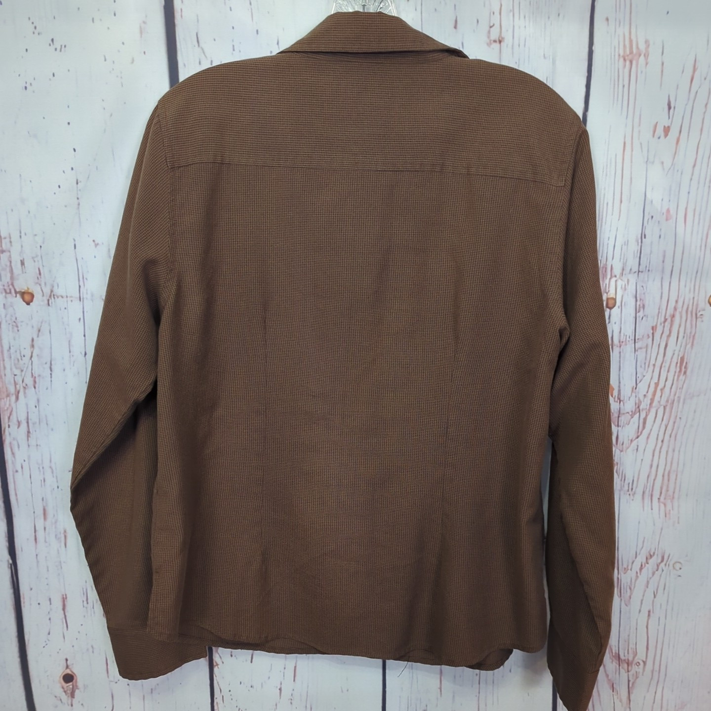 Dress Barn Collared Top Size M Brown Padded Shoulders Button Up EUC! [PT20]