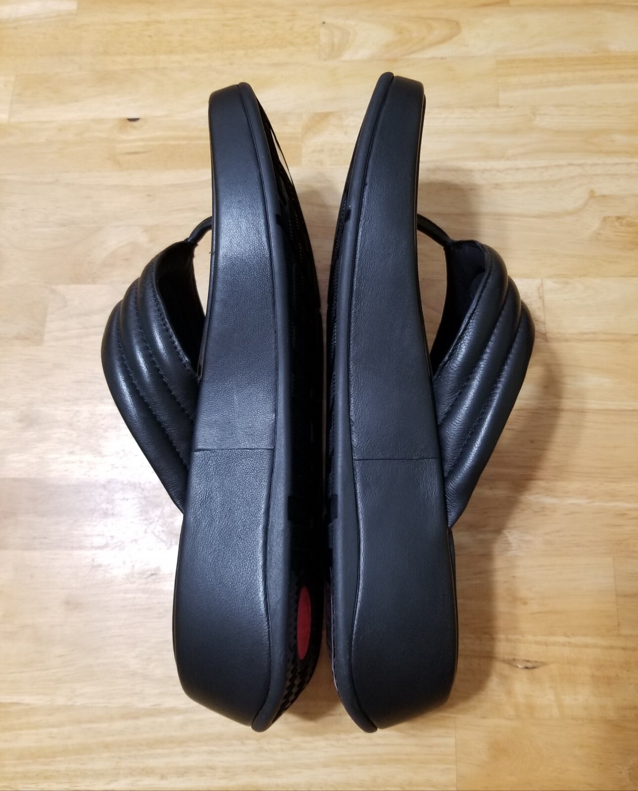 NIB FitFlop F-MODE Padded Leather Flatform Toe-Post sandals black size 10 $180