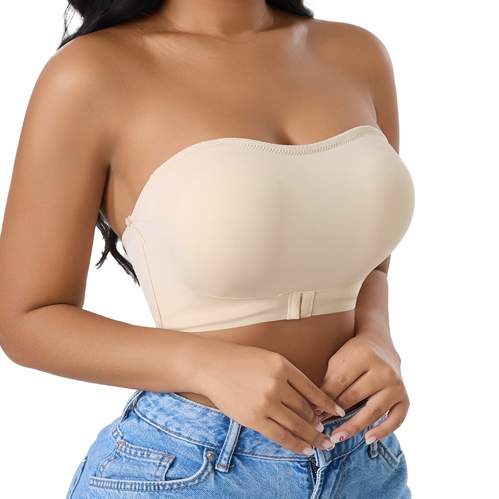 3 Pack Strapless Wireless Bra Anti-Slip Bandeau Front Closure Padded Bralette