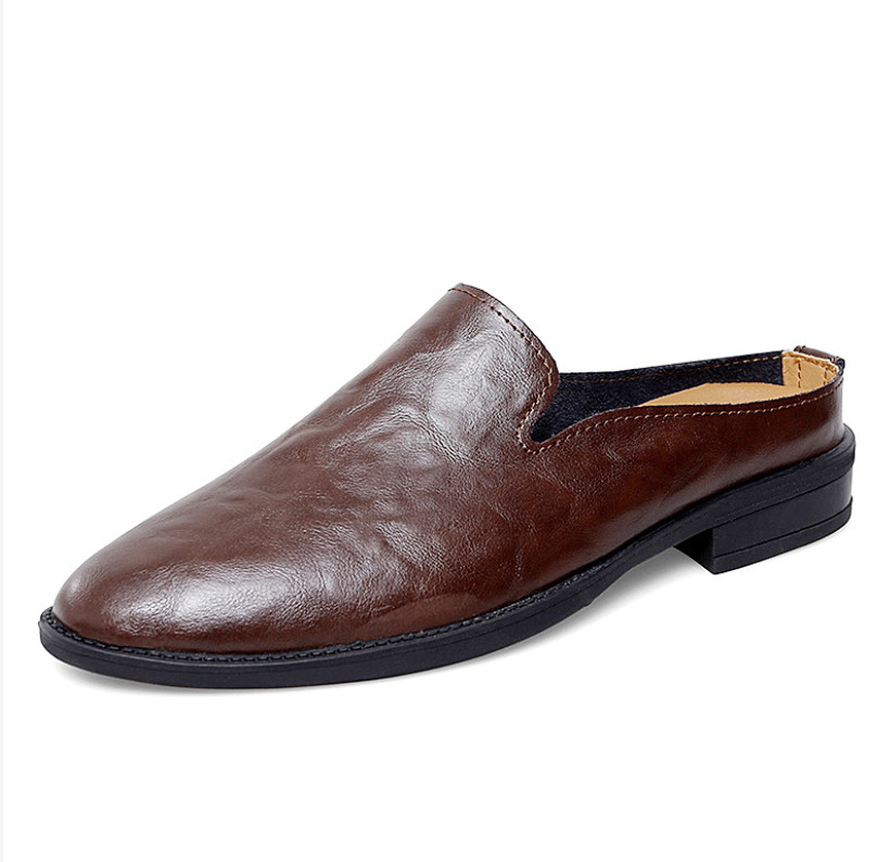 Mens Summer Mules Leather Slippers Closed Toe Slip On Casual Shoes Loafer 2025