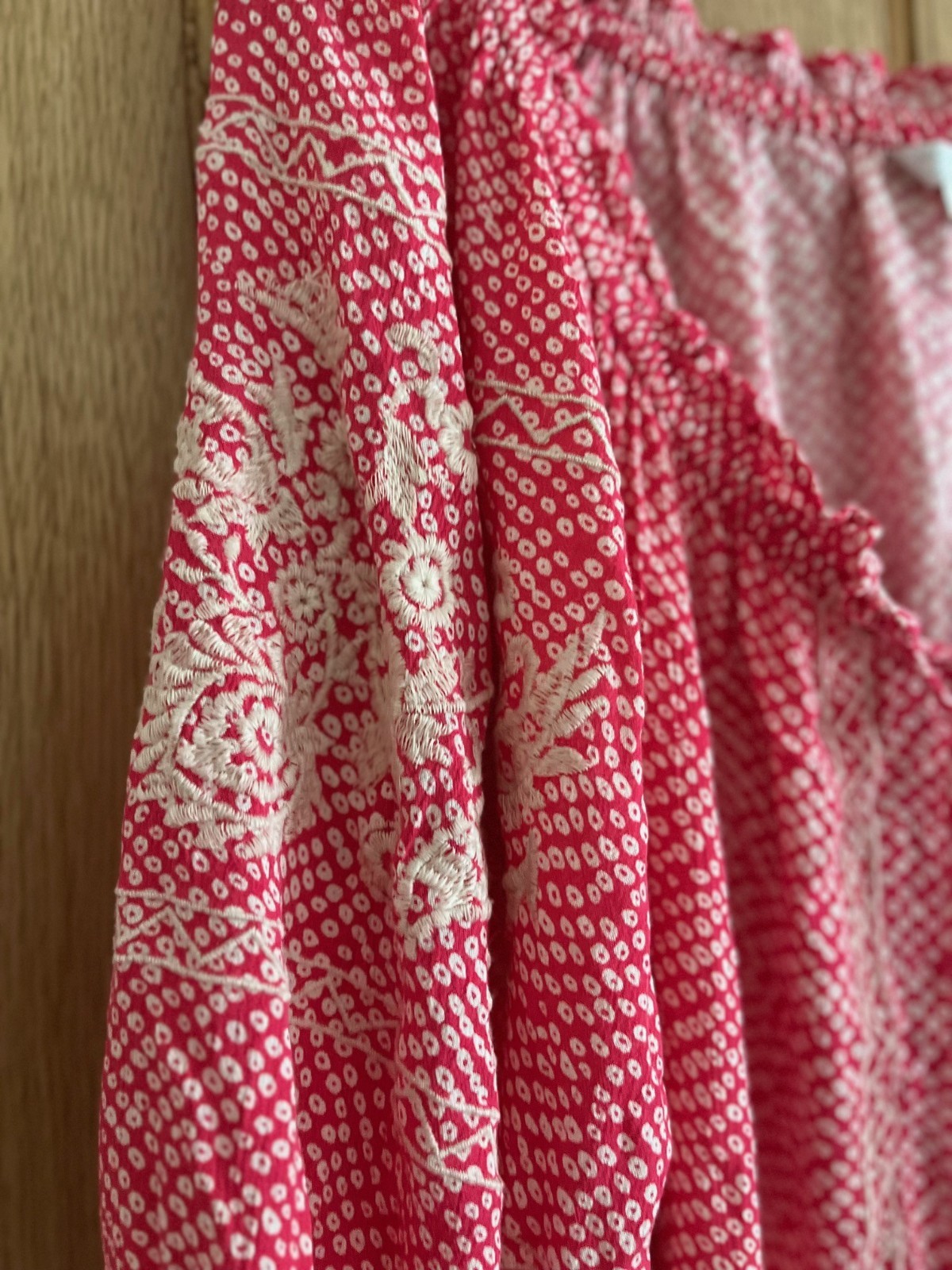 Monsoon Raspberry Red/Pink & White On-Off Shoulder Beach Dress, Size M, 16-18