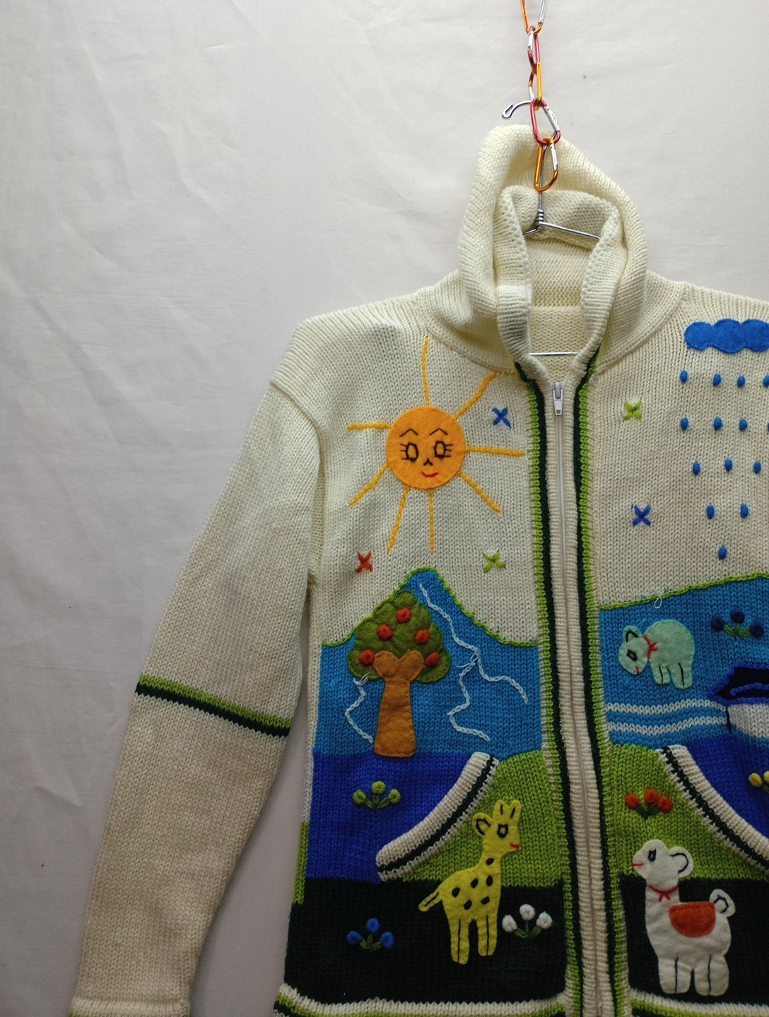 Childrens Unisex Handmade Full Zip Up Sweater Measurements In Pictures