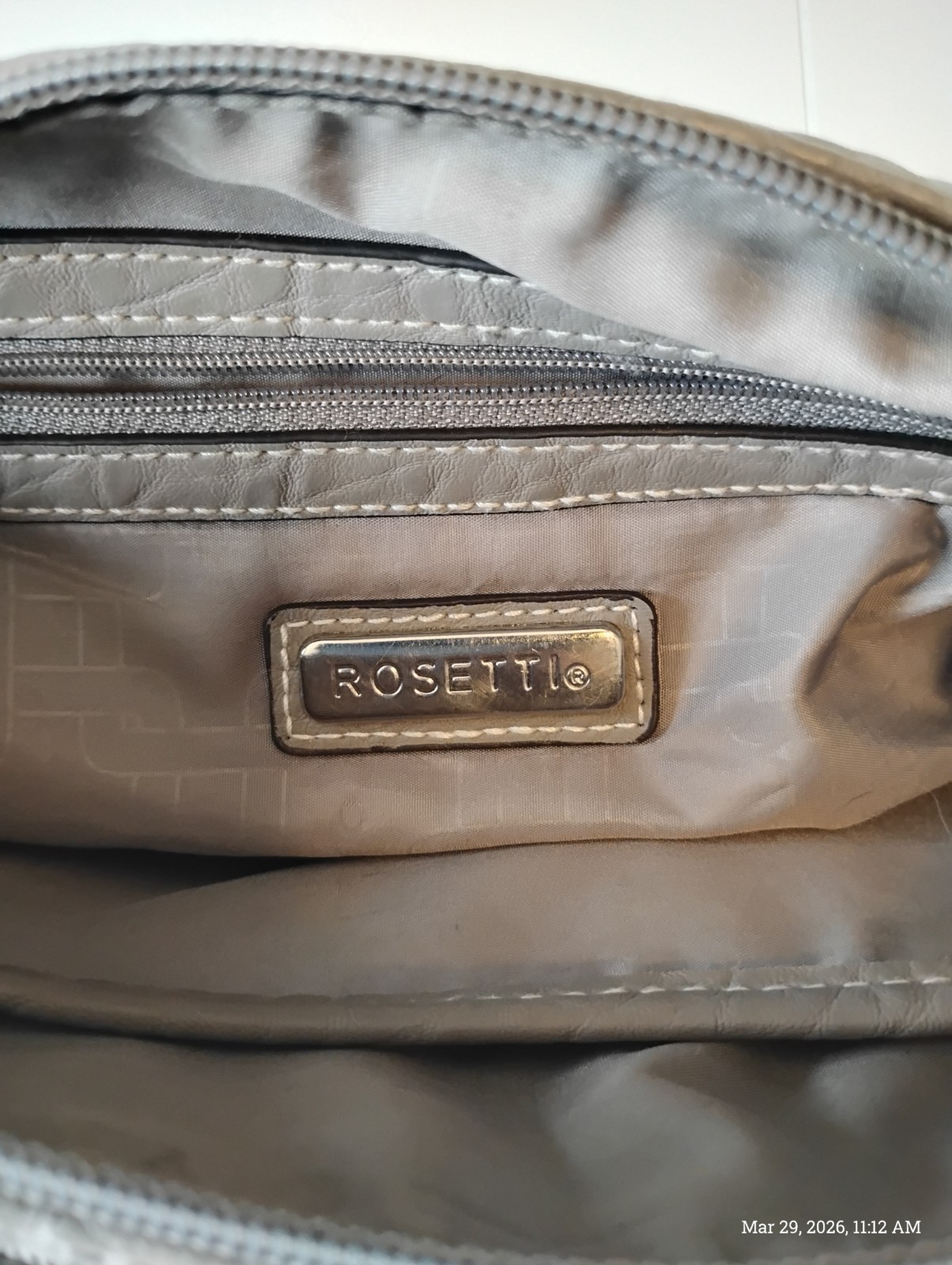 Rosetti Gray Pebbled Shoulder Bag Zipper Buckle Accent Inner Pockets