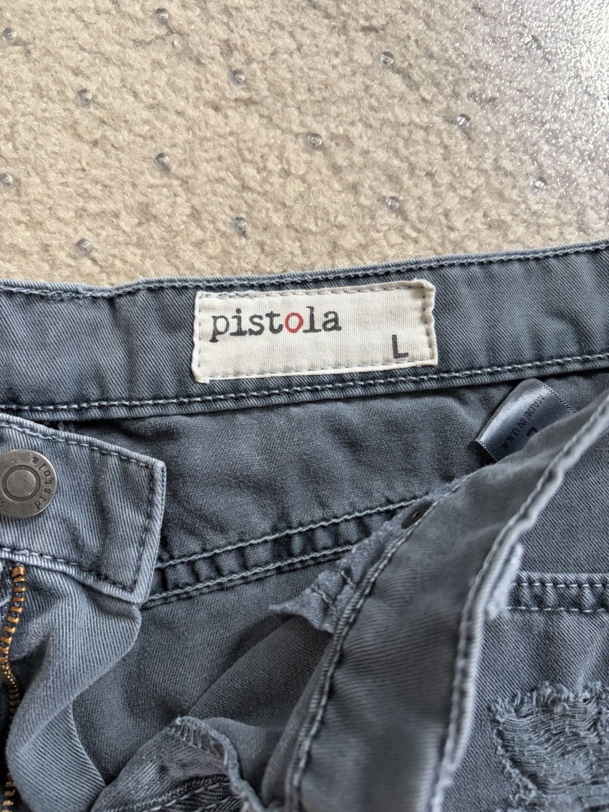 Pistola Gigi Distressed Denim Cutoff Shorts Gray Jean Cuffed Size Large L