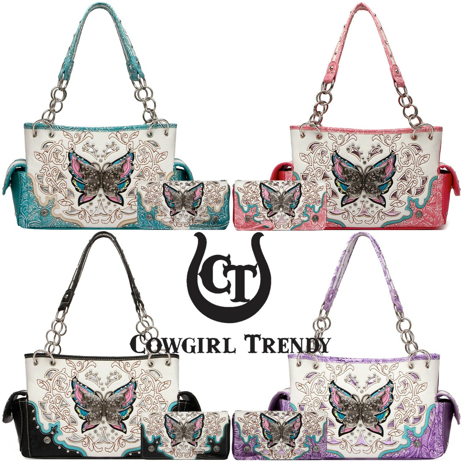 Butterfly Western Style Handbag Concealed Carry Purse Women Shoulder Bag Wallet