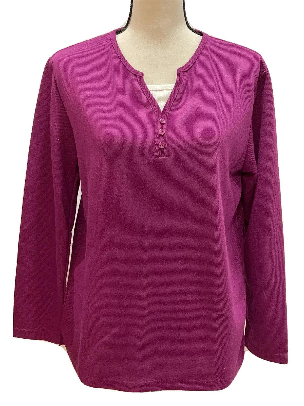 Bobbie Brooks Womens Long Sleeve V-Neck Sweater Button Detail Size Medium
